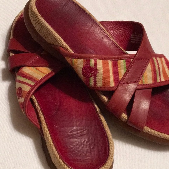 Timberland Red Leather/Canvas Sandals Slides sz 7 - Picture 7 of 8